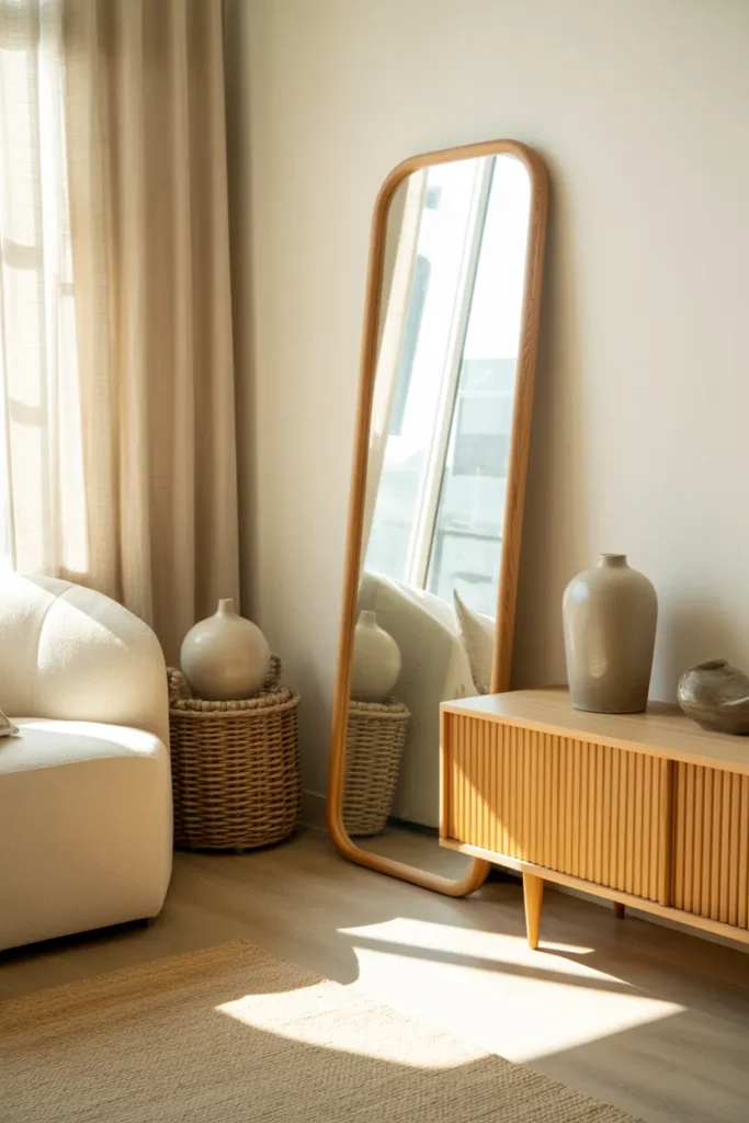 Curved Wooden Mirror