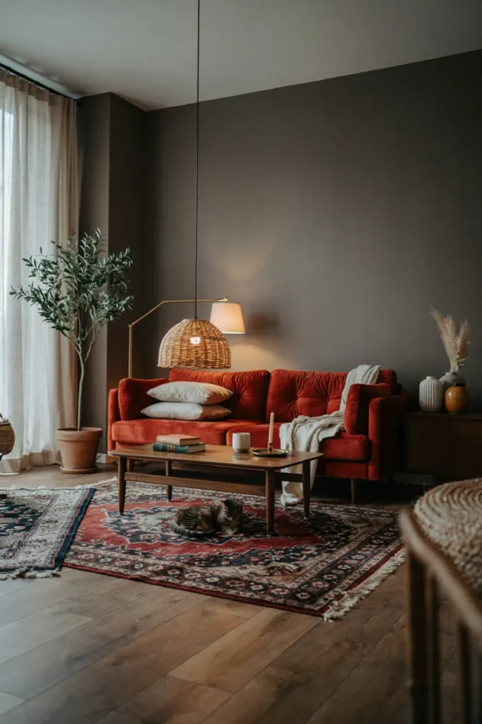 Rust Velvet Sofa