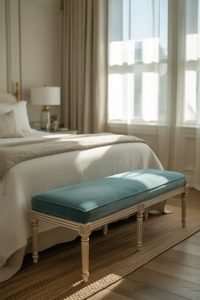 Turquoise Velvet Bench